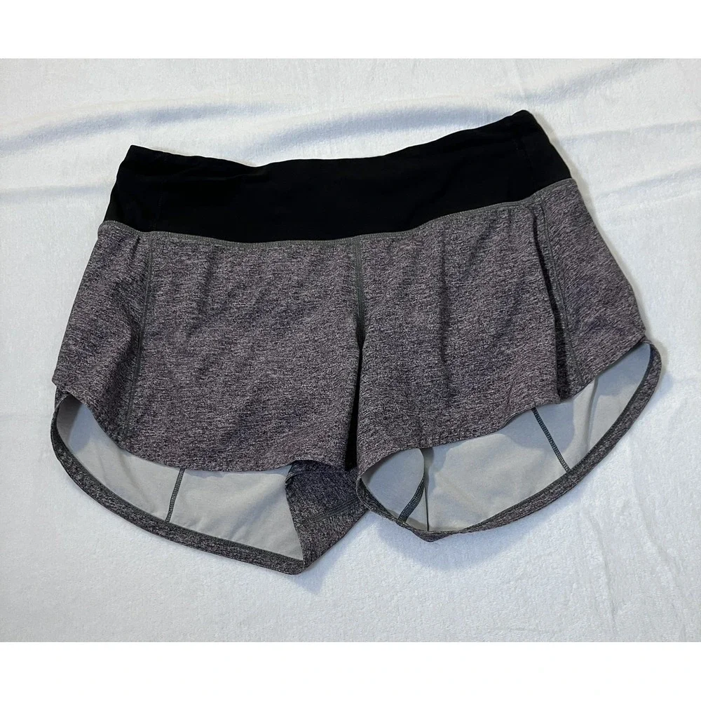 Lululemon 6 Speed Up Shorts Heathered Gray Black Running Athletic Lined 2.5